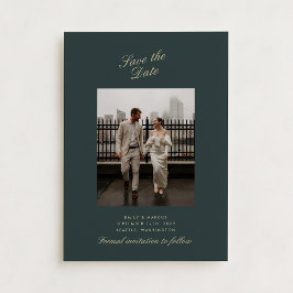 Verde profundo , tarjeta boda de fotos dorada guar