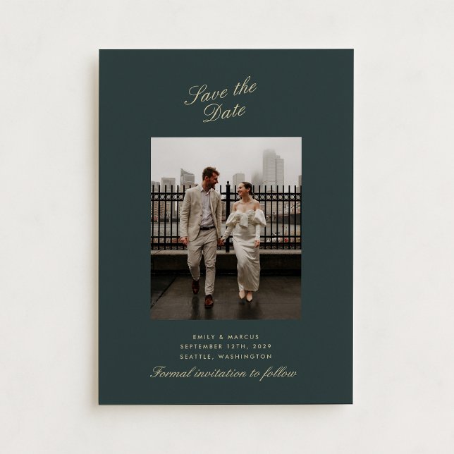 Verde profundo , tarjeta boda de fotos dorada guar (Subido por el creador)