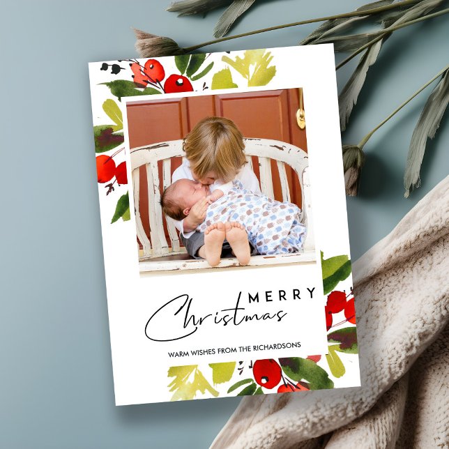 VERDE RED BERRIES WATERCOLOR MERRY NAVIDAD FOTO (Subido por el creador)