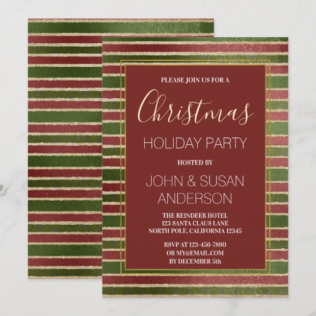 Verde Rojo - Invitación del partido Navidad Reliev (Anverso / Reverso)