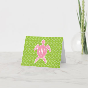 Verde rosado con monograma Quatrefoil de la