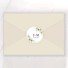 Verde Rosas blancas Boda Pegatina redondo clásico