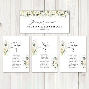 Verde Rosas blancas Boda  Rótulo de mesa