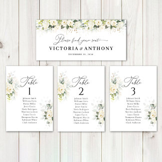 Verde Rosas blancas Boda Rótulo de mesa