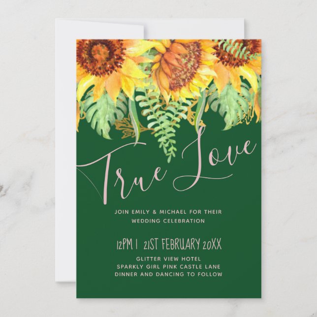Verde Rústico con presupuesto Boda de girasoles (Anverso)
