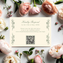 Verde Salvia Floral Vintage Código QR RSVP Boda