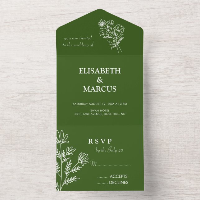 Verde simple Todo en una tarjeta rsvp de invitació (Interior)