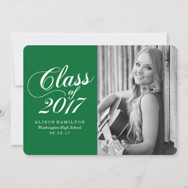 Verde sólido moderno | Invitación de graduación (Anverso)