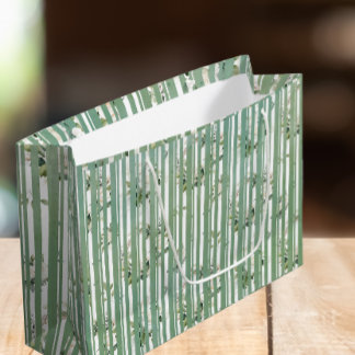 Verde suave con flores blancas Bolsa de regalo