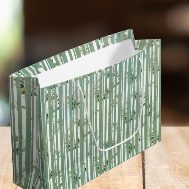 Verde suave con flores blancas Bolsa de regalo (Subido por el creador)