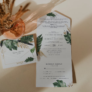 Verde Tropical   Invitación de Boda Todo en Uno