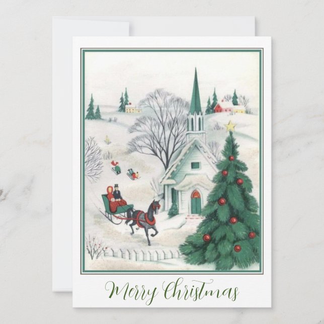 Verde Vintage Caballo De Navidad En La Iglesia (Anverso)