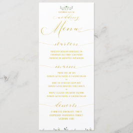 Verde y dorado Menú de cena de boda con caligrafía