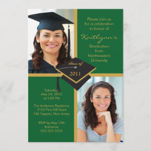Verde y invitación de la graduación de la foto del