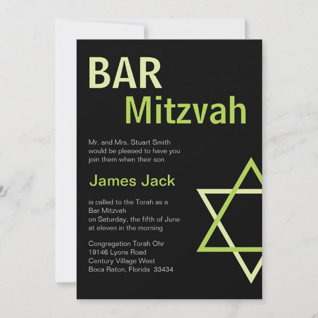 Verde y negro modernos de la invitación de Mitzvah (Anverso)