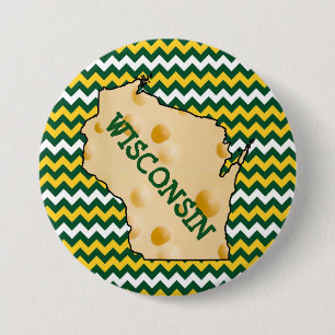 Verde y oro del botón de Wisconsin Cheesehead