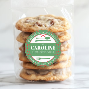 Verde y rojo hecho con amor Pegatina de regalo de 