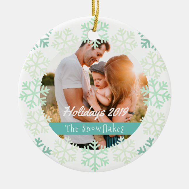 Verdes Copos de Nieve Vacaciones Ornamentos de Cer (Frente)