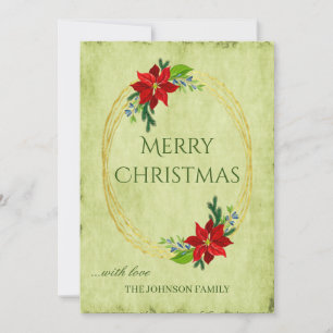 Verdes Vintage Feliz Navidad y Poinsettia