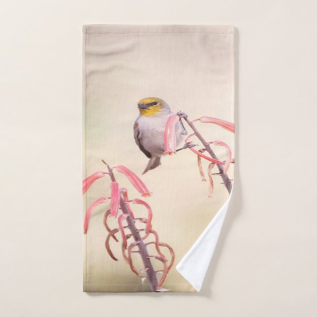 Verdin encaramado sobre el pentomen (Toalla de mano)