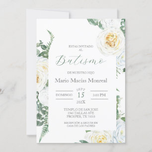 Verdor blanco Bautismo floral Invitación española