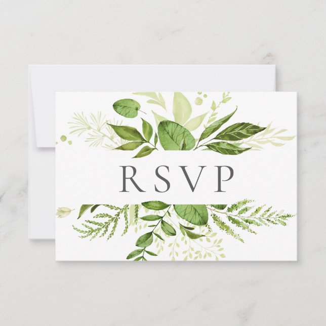 Verdor de las tarjetas RSVP de la boda verde rústi (Anverso)