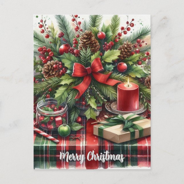 Verdor de Navidad Piñas y Lazo Rojo  (Anverso)