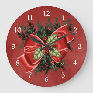 Verdor del día de fiesta y reloj rojo del navidad