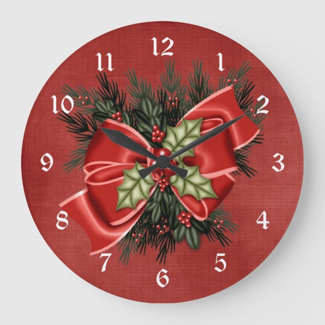 Verdor del día de fiesta y reloj rojo del navidad (Anverso)
