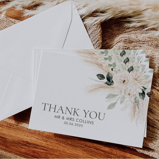 Verdor Floral blanca Gracias Tarjeta VICTORIA Plan (VICTORIA | Elegant Greenery Wedding Thank You Card Flat | Matching items available)