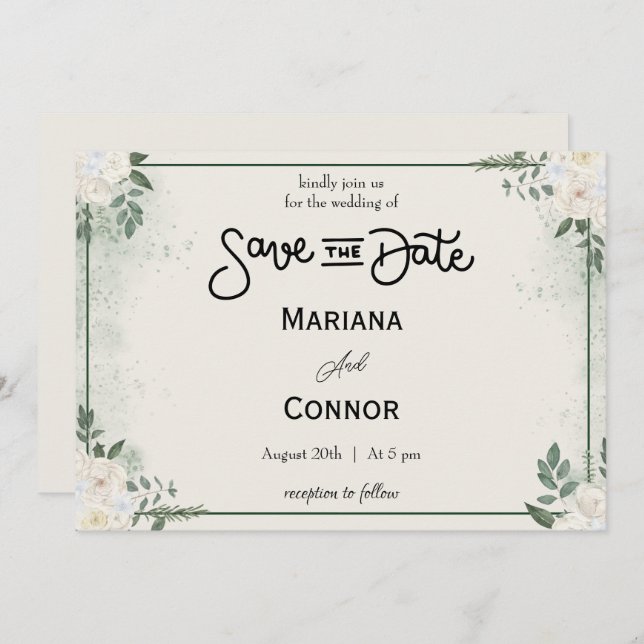 Verdor Mínimo Guardar La Invitación De Fecha (Anverso / Reverso)