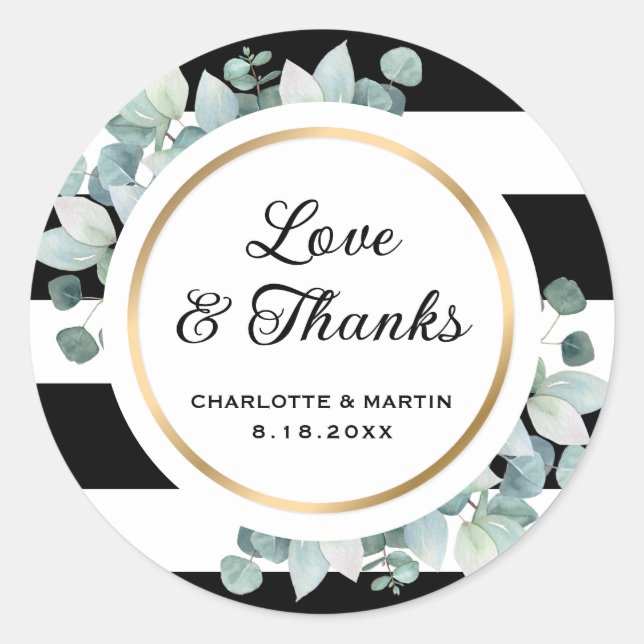 Verdor Pegatinas de casamiento rayado en blanco y  (Anverso)