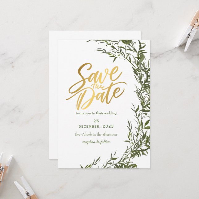 Verdor Romántico Guardar La Invitación De Fecha (Anverso/Reverso In Situ)