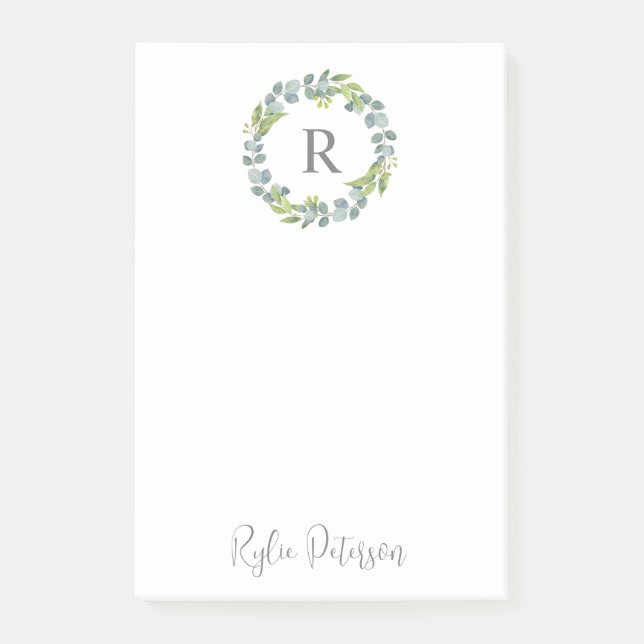 Verdor Wreath Personalizado Monograma Notas Post-I (Anverso)
