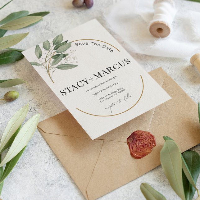 Verdor y elegante invitación a la boda en oro (Subido por el creador)