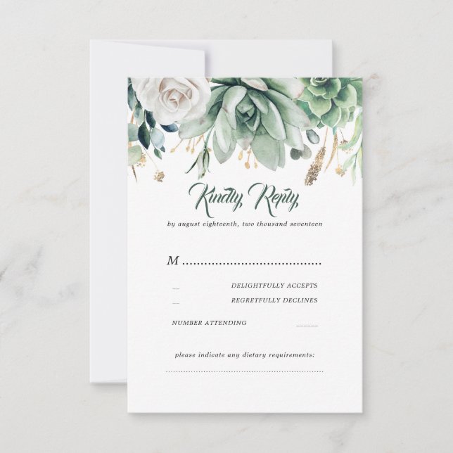 Verdor y oro Boda RSVP (Anverso)