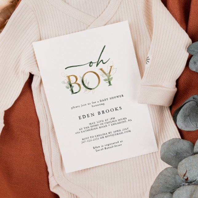 Verdor y oro Oh Boy Invitación de Baby Shower (Subido por el creador)
