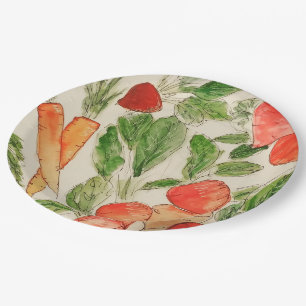 Verduras de jardín acuarela plato de papel de vera