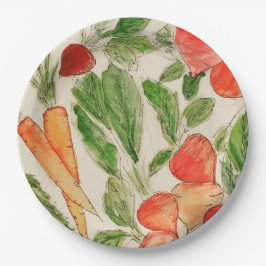 Verduras de jardín acuarela plato de papel de vera
