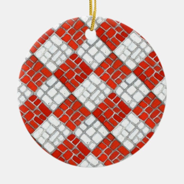 VERIFICACIÓN ROJA MOSAIC Ornamento de círculo cerá (Frente)