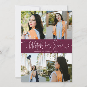 Verla volar tarjeta de graduación de cranberry con