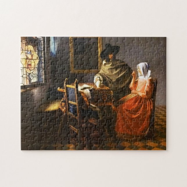 Vermeer el vidrio del rompecabezas del vino (Horizontal)