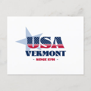 Vermont en postal roja, blanca y azul