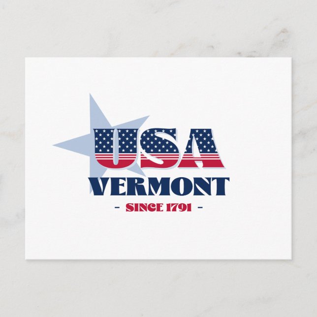 Vermont en postal roja, blanca y azul (Anverso)
