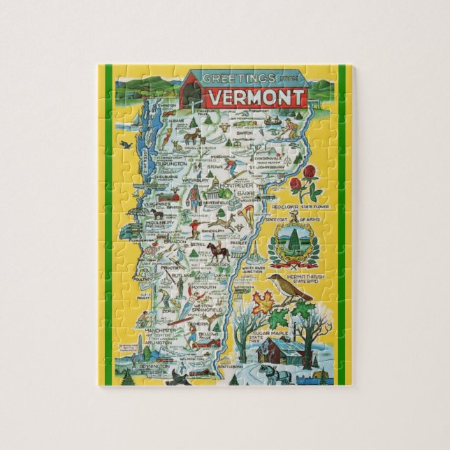 Vermont Postcard Map Jigsaw Puzzle (Vertical)