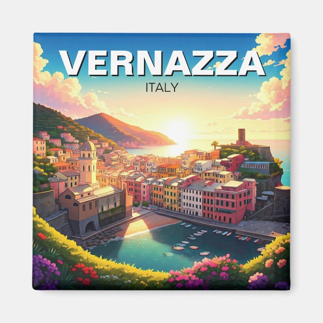 Vernazza, puesta de sol en el imán Cinqua Terra (Frente)