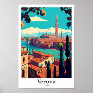 Verona Italia Ilustracion de Viajes de Arte Vintag