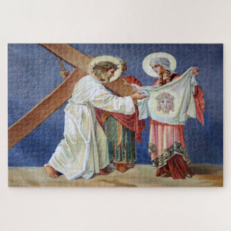Verónica limpia la cara del rompecabezas de Jesús