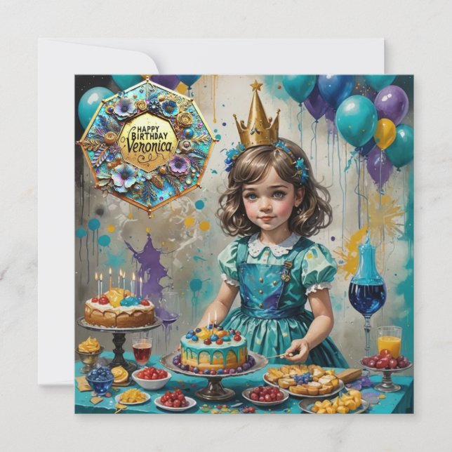 VERONICA ~ Tarjeta de cumpleaños ~ Turquesa (Anverso)