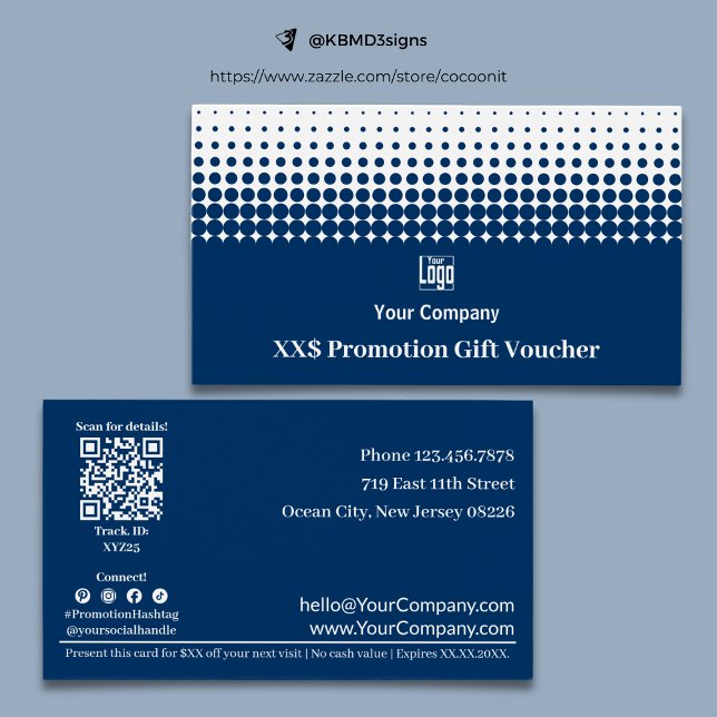 Versatil Business Promo Tarjeta de comprobador de  (Versatile Business Promo Blue Gift Voucher Card, Logo, QR code, SM Connect, Terms)